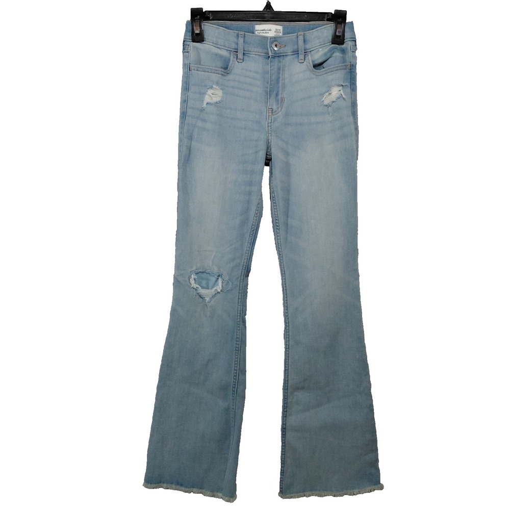 Abercrombie Kids High Rise Flare Jeans Girl's 13/14 Distressed Light Wash Denim